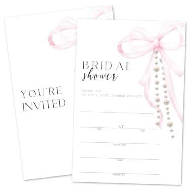Imagem de ZARYFANCHY Convites de chá de panela Bow para novos casais, preencher convites de casamento em branco com envelopes, 25 pérolas convites para chá de panela, lembrancinha de festa de noivado e