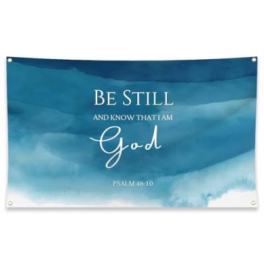 Imagem de Be Still and Know That I am God PSALM 46 Versículos da Bíblia Bandeira 9,5 cm x 1,5 m para ambientes internos e externos, quarto, sala de estar, faculdade, dormitório, decoração de escritório