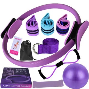 Imagem de SnapTek Kit de Pilates para mulheres, conjunto de anel e bola de pilates, argola de círculo mágico com anel de Pilates e conjunto de bola, faixas de bumbum, 5 faixas de resistência, acessórios
