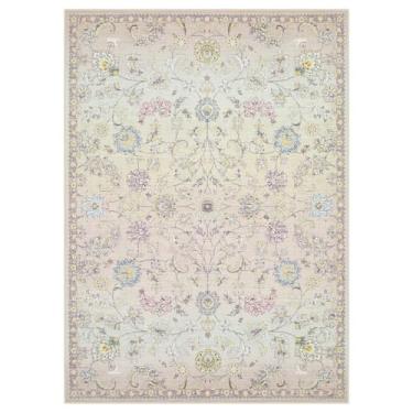 Imagem de Joydeco Tapetes Boho rosa claro 20 x 25 cm para quarto de bebê, lavável 20 x 25 cm, tapete grande para sala de estar, tapete floral macio antiderrapante para sala de jogos, quarto de crianças, sala de
