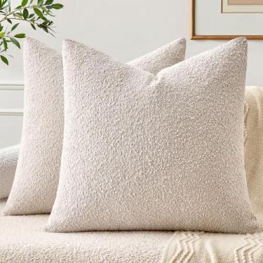 Imagem de EMEMA Pacote com 2, 50,8 x 50,8 cm, capas de almofada texturizadas com detalhe macio e aconchegante, fronhas decorativas bege natural para sofá, cadeira, quarto, sala de estar, decoração de casa