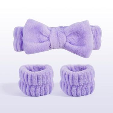 Imagem de Fitas de cabelo fofas para cuidados com a pele, para mulheres, pretas, maquiagem, lavagem, spa, faixa de cabeça e pulseira, para mulheres, adolescentes, presentes modernos (roxo)