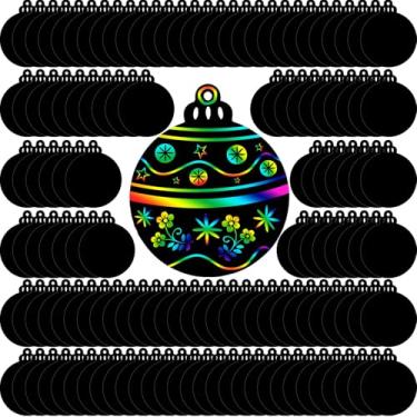 Imagem de Yeaqee 200 Pcs Christmas Ornament Scratch Cards Christmas Scratch Paper Rainbow Art with Drawing Sticks and Ribbons DIY Xmas Magic Paper for Winter Xmas Home Party DIY Activities (Ornament)