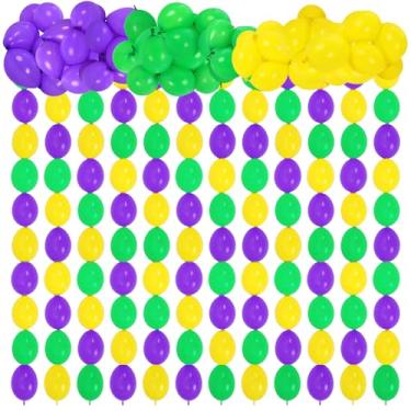 Imagem de Sotiff 150 Pcs 6 Inch Mardi Gras Decoration Purple Green Yellow Balloon Kit Latex Linking Balloons Mardi Gras Supplies for Carnival Wall Chains Masquerade Birthday Wedding Anniversary Arch Party Decor