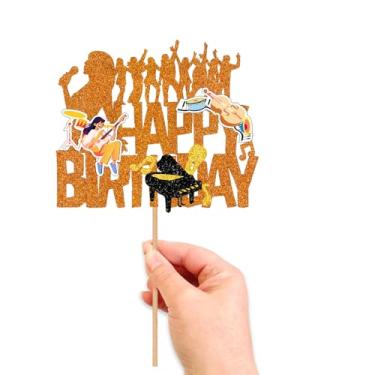 Imagem de Music Singer Theme Orange Happy Birthday Cake Topper Microphone Piano Party Decoration for Birthday Party Decorations Pop Music Theme Party Baby Shower Supplies