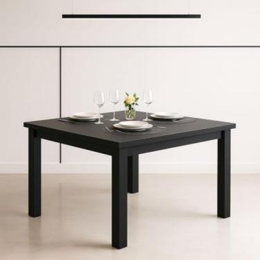 Imagem de Mesa de Jantar Quadrada 90x90cm 4 Lugares | Madeira Maciça para Cozinha e Sala de Jantar(PRETO)
