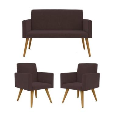 Imagem de Kit Sofá Namoradeira + 2 Poltronas Decorativas Cor:marrom