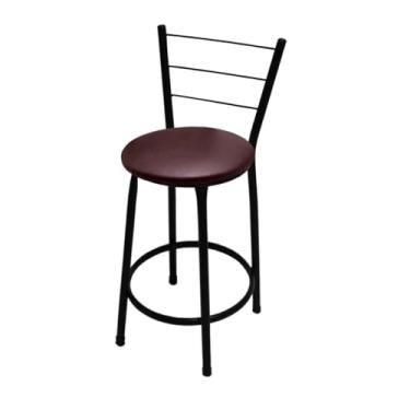 Imagem de Banqueta Média Bistrô 60cm com Encosto | Estrutura Aço Epóxi e Assento Courino | Para Cozinha e Bar(MARROM)