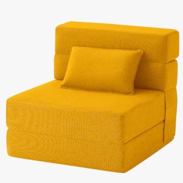 Imagem de FILUXE Sofá-cama dobrável conversível com travesseiro, sofá futon moderno de tecido de linho, colchão dobrável para sala de estar/dormitório/uso de hóspedes/escritório em casa/apartamento, tamanho