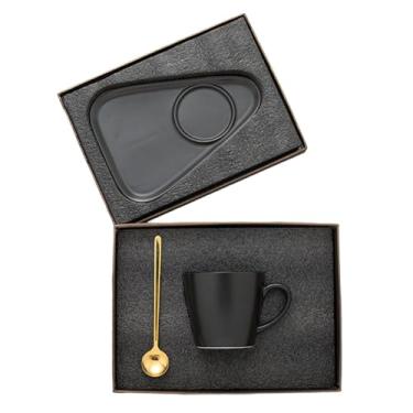 Imagem de Xícara e pires, canecas de café expresso - Xícaras de café expresso Mocha de cerâmica resistente ao calor | Conjunto de xícaras de café expresso com pires e colheres para namorada, esposa, amiga