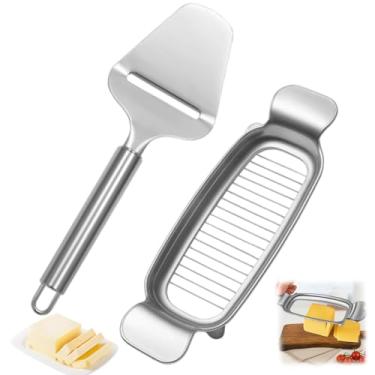 Imagem de ZHLKHIOP Pacote com 2 cortadores de manteiga, fatiadores de manteiga de aço inoxidável para quadrados de manteiga, uniforme para sanduíches, preparação para assar e tábuas de charcutaria ferramenta de