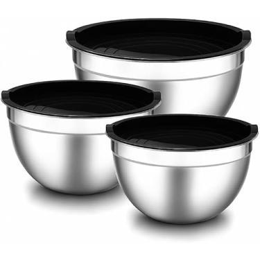 Imagem de Kit 3 Bowls de Inox com Tampa Hermética Sofisticado – Conjunto de Tigelas Empilháveis 1,5L 2L 3L para Cozinha, Salada, Massa e Armazenamento Premium