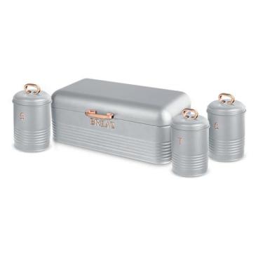 Imagem de Jg De Porta Pão + Latas De Inox 4 Pcs Cinza - Berlinger Haus