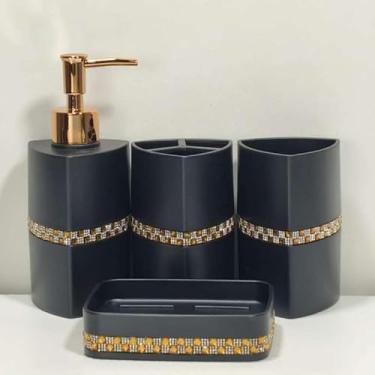 Imagem de Conjunto Lavabo Luxo 2 ou 4 Peças Kit Completo para Pia de Banheiro Moderno(Kit4 Triângulo Preto Pedraria)