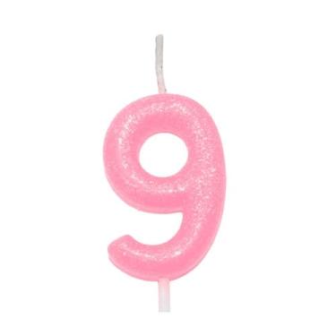 Imagem de Vela de Aniversário 6cm Candy Color Rosa Número 9 SilverFestas