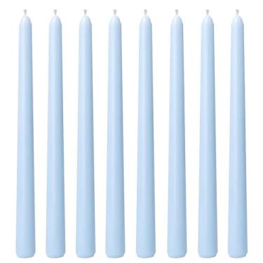 Imagem de Pacote com 8 velas de 25,4 cm (10 polegadas) azul-bebê, castiçais de gotejamento sem cheiro para decoração de casa, queima de 6 a 7 horas
