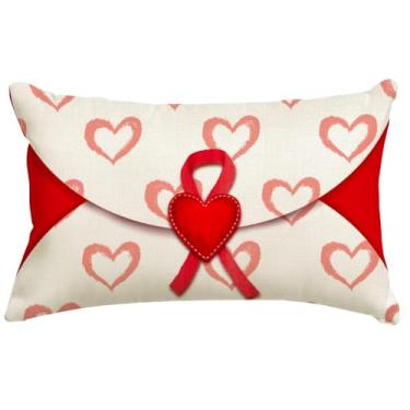 Imagem de RABUSOFA Capas de almofada para dia dos namorados 30,5 x 50,8 cm decoração de dia dos namorados envelope vermelho coração amor aniversário casamento almofada lombar para sofá decoração de casa