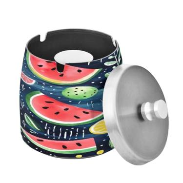 Imagem de Blueangle Cinzeiro de limão melancia com tampa para cigarros, à prova de vento/chuva, aço inoxidável, sem fumaça, inodoro, cinzeiro para uso interno ou externo (357)