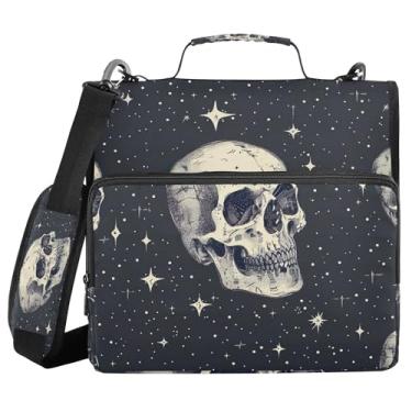 Imagem de SEHANY Fichário com zíper de caveira com alça de ombro, capacidade para 500 folhas, vários bolsos 3,8 cm para fichário com zíper e 3 anéis