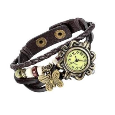 Imagem de Relogio Feminino Dourado Pulseira De Couro Bracelete Vintage-Feminino