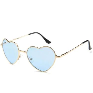 Imagem de JRLLFD Óculos de sol de metal em formato de coração, feminino, masculino, luxuoso, punk, proteção UV400 (dourado, azul)