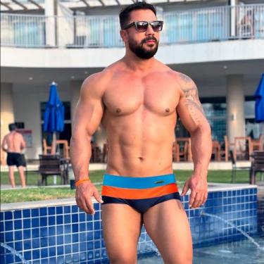 Imagem de Sunga Masculina Listrada Praia E Piscina Hoggi Wear verão, Azul petrol