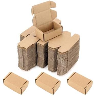 Imagem de Ellbest 50 caixas kraft dobráveis caixas retangulares de papelão reciclável para embalagem, envio, armazenamento item leve 7 x 4 x 2,8 cm