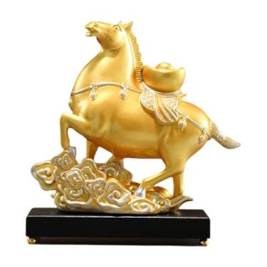 Imagem de Fenteer Escultura de Cavalo para Mesa, Ornamento, Estatueta de Resina Feng Shui, Estátua de Animal para Lareira de Casa de Campo, Armário de Entrada, Quarto, Ouro