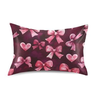 Imagem de SEHANY Capas de almofada de seda com laço rosa para cabelo e pele, capas de almofada de cetim respiráveis macias e refrescantes com fecho de envelope, tamanho king (50,8 x 101,6 cm)