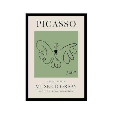 Imagem de Impressão em tela verde sálvia Pablo Picasso animais esboço arte de parede gato cão pássaro cavalo impressão linha abstrata desenho pôsteres para quarto casa escritório decoração (SKU1,40.6x61.0 cm =