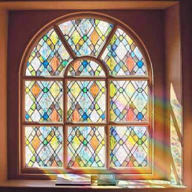 Imagem de Bectosy Película de privacidade para janela, película decorativa de vitral com aderência estática, não adesiva, 3D, arco-íris, para porta de casa de banho (colorido, 44,5 cm x 400 cm)