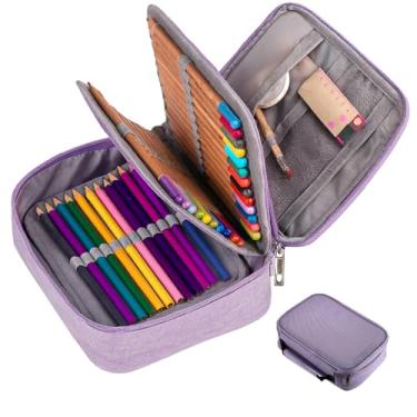 Imagem de Estojo Escolar Box Jumbo Grande Capacidade Organizador Divisórias Impermeável Com Alça E Elastico Para 72 Canetas Lápis Nylon Feminino Masculino Zíper Adulto Infantil Juvenil Reforçado (Lilás)