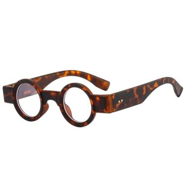 Imagem de Óculos de Sol Redondos Pequenos Femininos com Lentes Transparentes Estilo Oceano e Proteção UV400, Rebites e Design Punk Masculino para Esportes ao Ar Livre, Corrida e Ciclismo, Estampa de Leopardo.