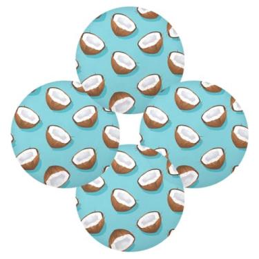 Imagem de Wassud Jogo americano conjunto de 4 tapetes redondos de coco para cozinha e jantar, tapetes laváveis e resistentes ao calor, decoração de mesa 39 cm