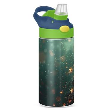 Imagem de YETTASBIN Garrafa de água de árvore de Natal para crianças, 340 g, à prova de vazamento, parede dupla, isolada, copo de viagem com tampa de canudo para meninas, meninos e crianças