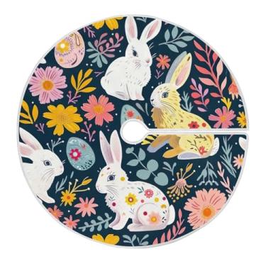 Imagem de Qilmy Saia de árvore de Natal com ovos e coelhos de páscoa 90 cm, camurça para árvore de Natal, adequada para decoração de armário em ambientes internos e externos, festas, escritórios, lojas