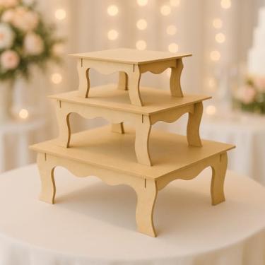 Imagem de Trio Bandeja Banquinho MDF para Decoração de Festa, Mesa Posta e Aparador