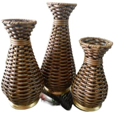 Imagem de Vaso De Mesa Junco Base Dourada(Trio 31 28 e 25cm,Avelã envelhecido)