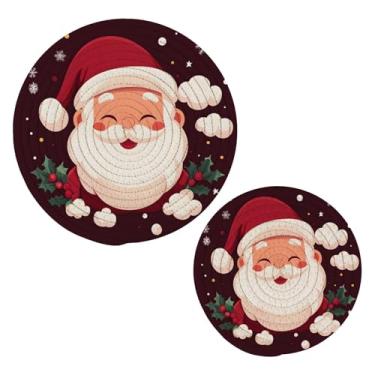 Imagem de Wassud Conjunto de trivet de Papai Noel feliz para pratos quentes, suportes redondos de panela, almofadas quentes de algodão, porta-copos resistentes ao calor para decoração de cozinha, bancada, 2
