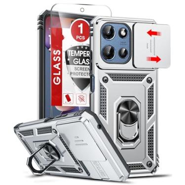 Imagem de LeYi Capa para Motorola G-5G 2026/Moto G-Play 2026 com protetor de tela e capa de câmera deslizante, capa protetora de grau militar com suporte magnético de anel de metal para Moto G 5G 2026, prata