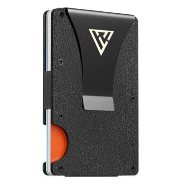 Imagem de Carteira fina masculina – Porta-cartões minimalista em couro com clipe para dinheiro – Carteira fina e inteligente, carteira com bolso frontal – Carteira de metal para cartão de crédito facilmente