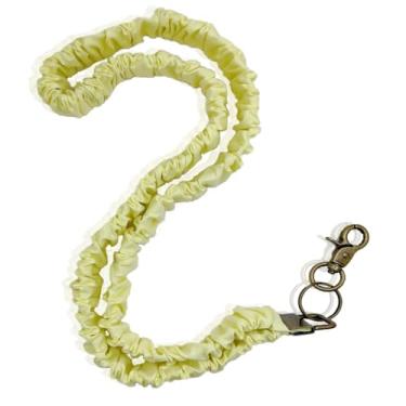 Imagem de Colhedores Scrunchie para crachás de identificação e chaves – Cordão de pescoço elástico fofo com porta-chaves retrátil para mulheres e mulheres (amarelo)