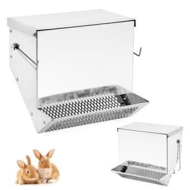 Imagem de Alimentador automático de coelho para gaiolas, comedouro grande de metal de 1,8 kg com tampa, aço galvanizado, dispensador de comida para coelhos, frango, porquinho-da-índia e outros animais pequenos