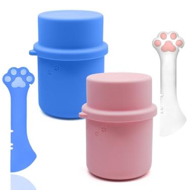 Imagem de DORUI Recipiente de armazenamento original de comida enlatada para cães e uma colher de lata | Capa de silicone para animais de estimação e espátula abridor em forma de pata fofa | Livre de BPA