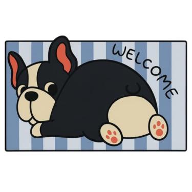 Imagem de Tapete Capacho Decorativo para Porta de Entrada, Poliéster Emborrachado, 60x40cm, Antiderrapante e Resistente, Durável e Decorativo, (DE COSTAS AZUL)