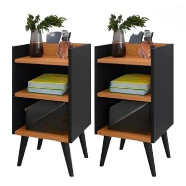 Imagem de Mesa De Cabeceira Com Compartimentos De Armazenamento E Suporte Para Celular, Adequada Para Quartos(Kit Max Preto (b))