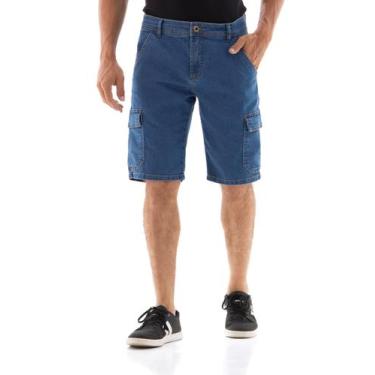 Imagem de Bermuda Jeans Masculina Arauto Confort Cargo, Azul médio, 38
