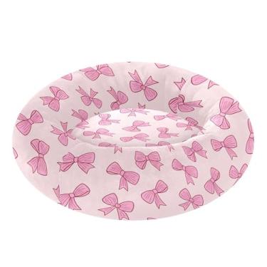 Imagem de SEHANY Cama fofa para cachorro rosquinha de laço rosa removível e lavável pequena cama redonda para gatos cama fofa super macia confortável para animais de estimação com fundo antiderrapante para cães