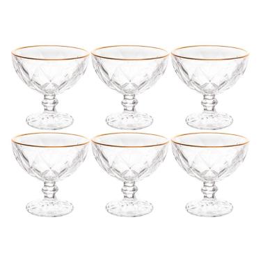 Imagem de Jogo De Sobremesa 6 Taças Vidro Com Borda Fio Dourado Diamond Lyor 250ml