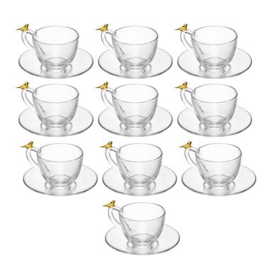 Imagem de Jogo 10 Xícara De Café Com Pires Golden Bird Pássaro 80ml Cristal Ecológico Wolff